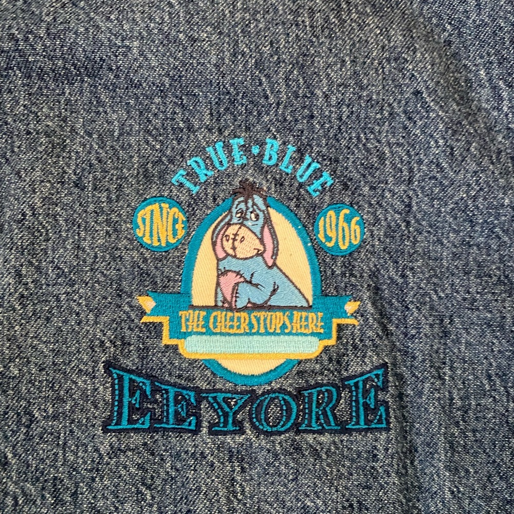 Vintage 2000s Eeyore True Blue Disney Cartoon Denim Hooded Jacket - Picture 5 of 16